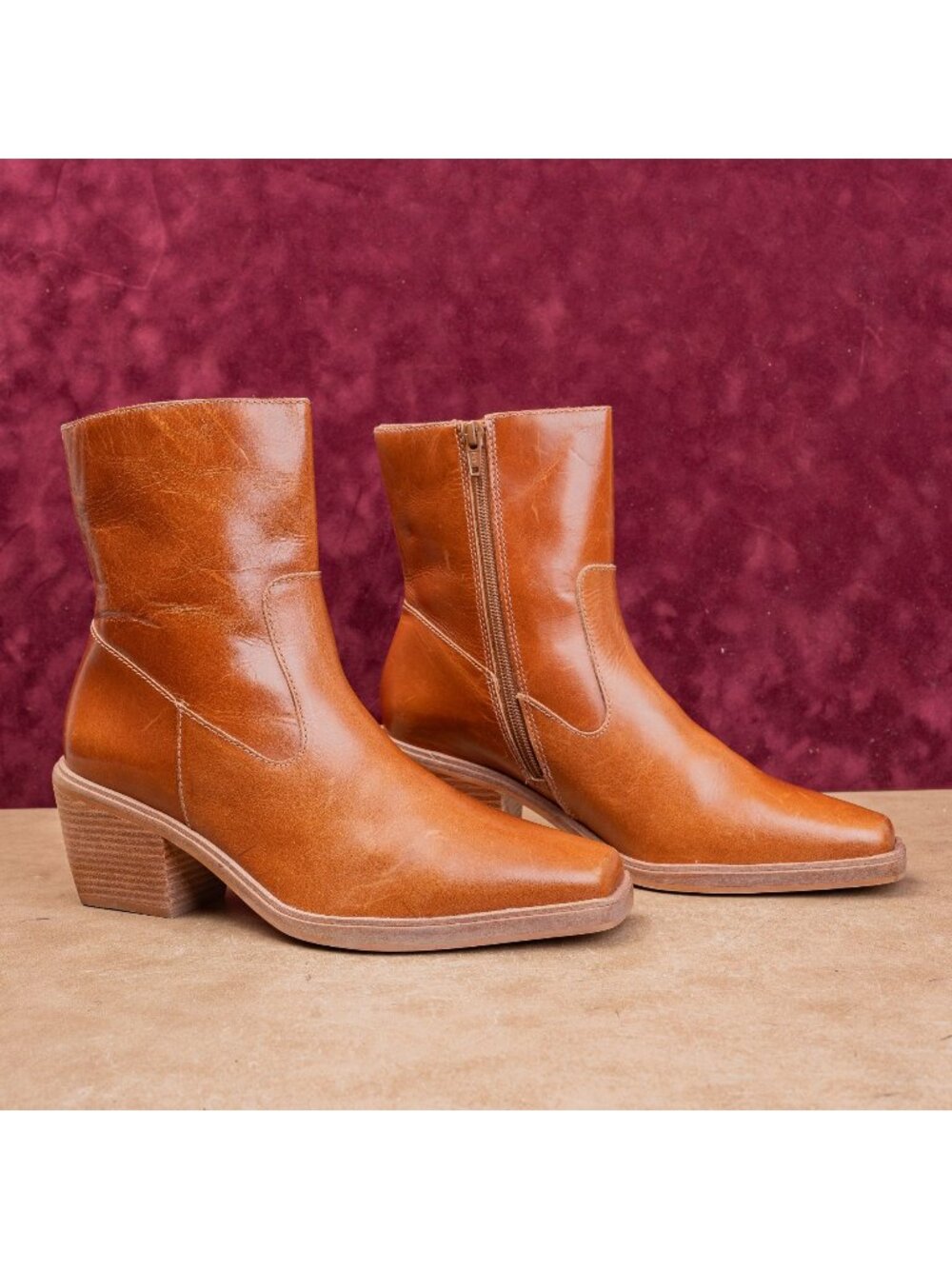 Matisse Women Ezra Brown Leather Zip Boho Cottage Square toe Ankle Boots sz 8.5